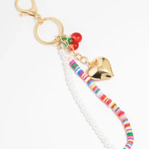Gold Colourful Beaded Heart Keychain