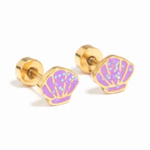Kids Gold Plated Surgical Steel Shell Flat Back Earrings