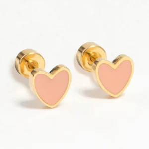 Kids Gold Plated Surgical Steel Heart Flat Back Earrings