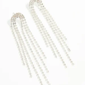 Silver Diamante Rainbow Shaped Cupchain Drop Earrings