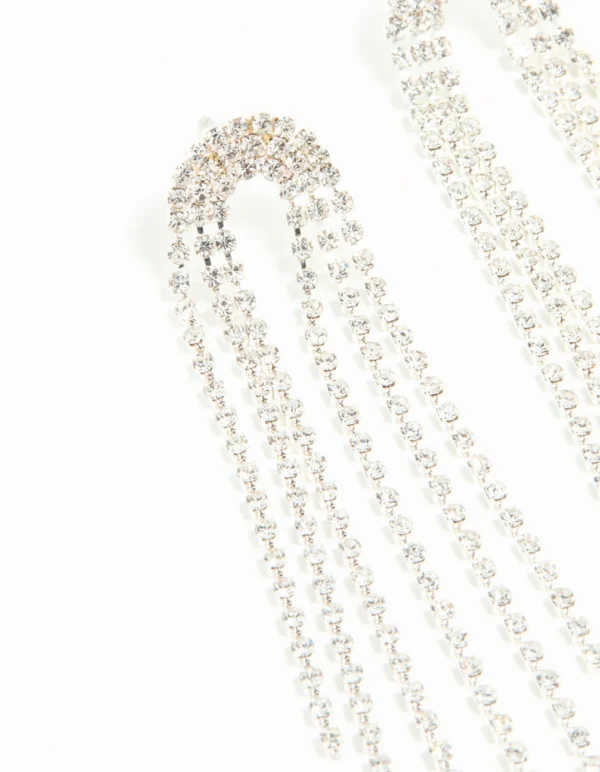Silver Diamante Rainbow Shaped Cupchain Drop Earrings