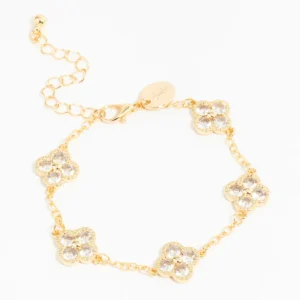 Gold Plated Cubic Zirconia Statement Flower Bracelet