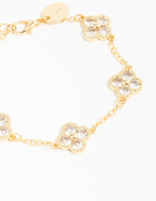 Gold Plated Cubic Zirconia Statement Flower Bracelet