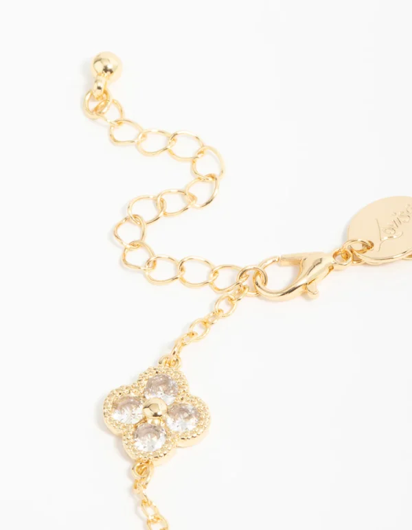 Gold Plated Cubic Zirconia Statement Flower Bracelet