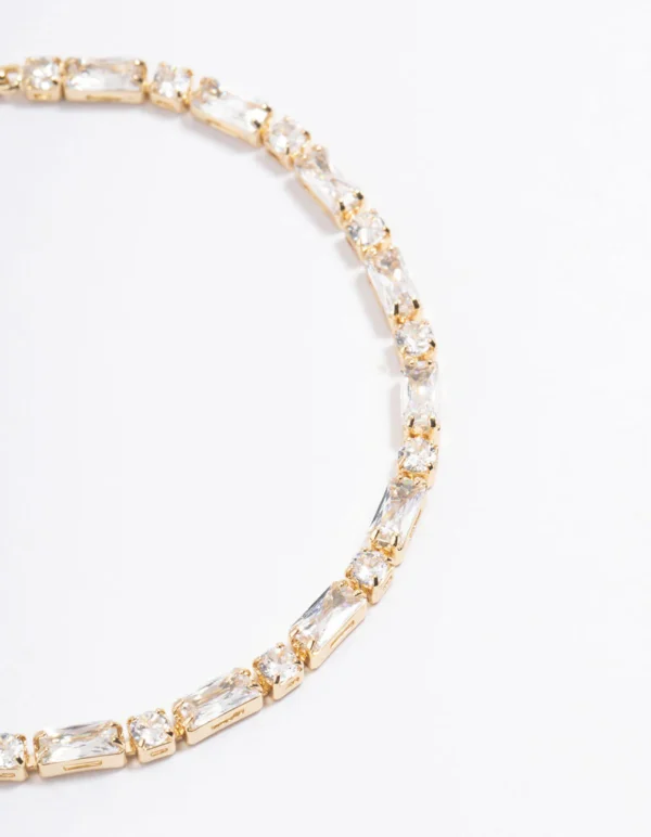 Gold Plated Baguette Stone Toggle Tennis Bracelet