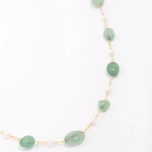 Gold Plated Alternating Semi-Precious Stone Chain Necklace