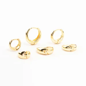 Classic Gold Plated Brass Chunky Hoop Earrings 3-Pack